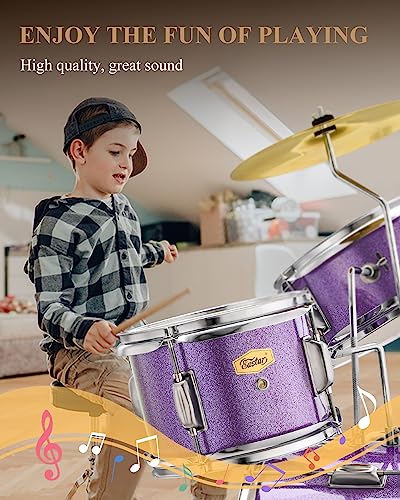 Kids Drum KIt Eastar 3-Piece for Beginners, 14 inch Drum Set with Adjustable Throne, Cymbal, Pedal & Two Pairs of Drumsticks, Junior Drum Set with Bass Tom Snare Drum, Metallic Sky Blue - Image 15