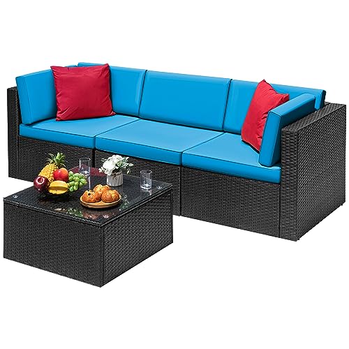 Devoko Patio Furniture Sets 6 Pieces Outdoor Sectional Rattan Sofa Manual Weaving Wicker Patio Conversation Set with Glass Table and Cushion (Beige) - Image 7