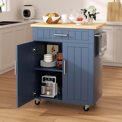 Shintenchi Kitchen Island Cart with Storage,Rolling Side Table on Wheels with Large Worktop, Cabinet,Towel Rack and Drawers for Kitchen,Dinning Room, White - Image 77