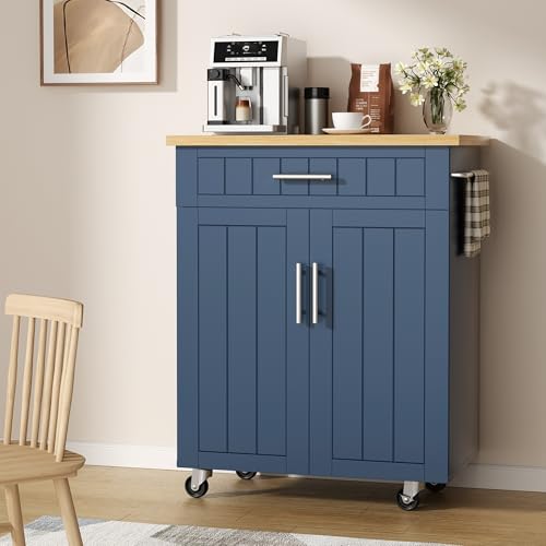Shintenchi Kitchen Island Cart with Storage,Rolling Side Table on Wheels with Large Worktop, Cabinet,Towel Rack and Drawers for Kitchen,Dinning Room, White - Image 83