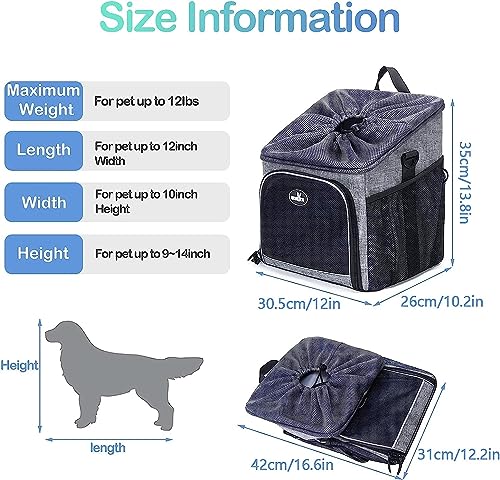 Dog Bike Basket Carrier, Pet Bicycle Front Carrier Backpack for Bike Riding Foldable Removable, Reflective Strips, 2 Side Storage Pockets, Pet Travel Bag for Cats Small Dogs - Image 2