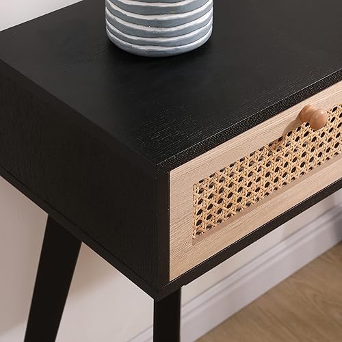 Rattan Console Table, Entryway Tables, Vanity Desk, Rattan Dresser, Farmhouse Wood Sofa Table Behind The Couch, Narrow Side Table for Hallway, Office, Foyer, 31 (Black) - Image 4