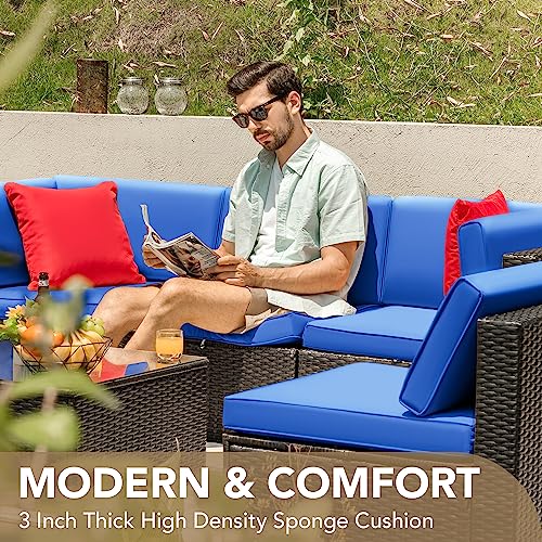 Devoko Patio Furniture Sets 6 Pieces Outdoor Sectional Rattan Sofa Manual Weaving Wicker Patio Conversation Set with Glass Table and Cushion (Beige) - Image 20