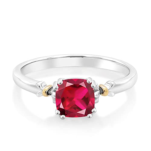Gem Stone King 925 Sterling Silver and 10K Yellow Gold 6MM Cushion Cut Gemstone Birthstone Engagement Ring | Wedding Anniversary Promise Ring For Women | Available In Size 5, 6, 7, 8, 9 - Image 2