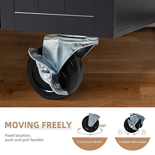 Shintenchi Kitchen Island Cart with Storage,Rolling Side Table on Wheels with Large Worktop, Cabinet,Towel Rack and Drawers for Kitchen,Dinning Room, White - Image 65
