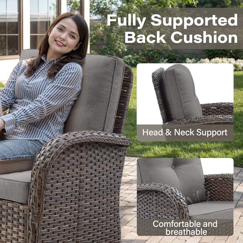 Patio Wicker Chairs Swivel Rocker – Outdoor Swivel Rocking Chairs Set of 2 with Rattan Side Table, Patio Swivel Glider Chair 3 Piece Patio Furniture Sets for Deck Porch Pool Brown/Blue - Image 27