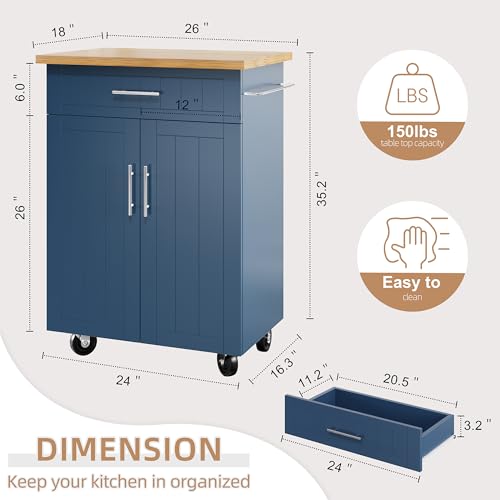 Shintenchi Kitchen Island Cart with Storage,Rolling Side Table on Wheels with Large Worktop, Cabinet,Towel Rack and Drawers for Kitchen,Dinning Room, White - Image 18