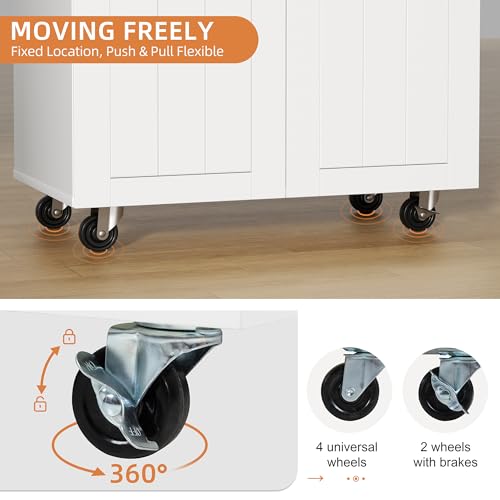 Shintenchi Kitchen Island Cart with Storage,Rolling Side Table on Wheels with Large Worktop, Cabinet,Towel Rack and Drawers for Kitchen,Dinning Room, White - Image 71