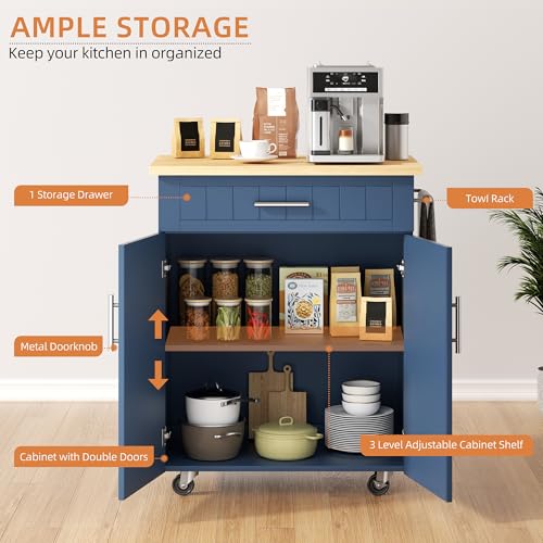 Shintenchi Kitchen Island Cart with Storage,Rolling Side Table on Wheels with Large Worktop, Cabinet,Towel Rack and Drawers for Kitchen,Dinning Room, White - Image 79
