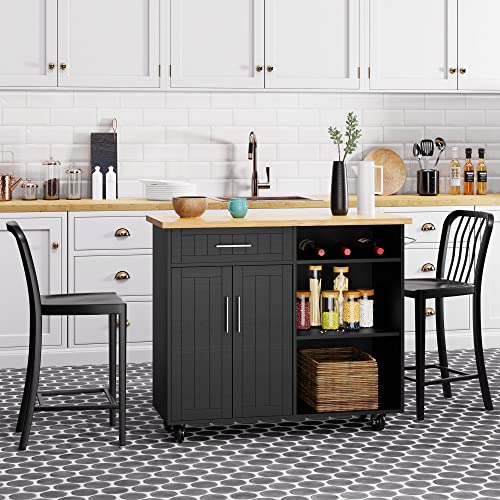 Shintenchi Kitchen Island Cart with Storage,Rolling Side Table on Wheels with Large Worktop, Cabinet,Towel Rack and Drawers for Kitchen,Dinning Room, White - Image 20