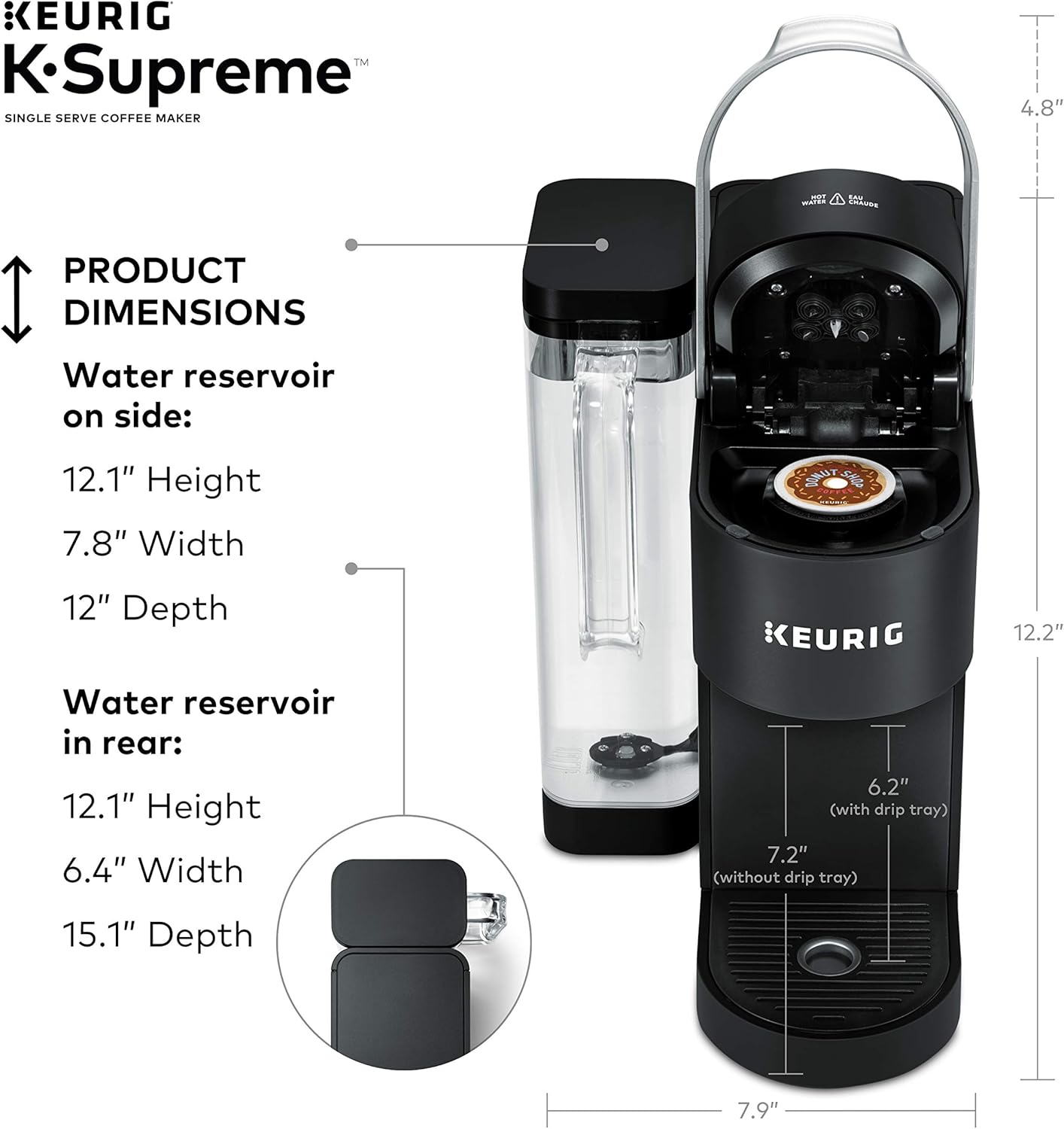 Keurig K-Supreme Single Serve K-Cup Pod Coffee Maker, MultiStream Technology, 4 Brew Sizes, 66oz Dual-Position Removable Reservoir, Black - Image 11