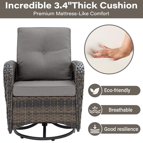 Patio Wicker Chairs Swivel Rocker – Outdoor Swivel Rocking Chairs Set of 2 with Rattan Side Table, Patio Swivel Glider Chair 3 Piece Patio Furniture Sets for Deck Porch Pool Brown/Blue - Image 28
