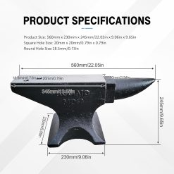 Alternative view of Cast Steel Anvil, 132Lbs High Hardness Rugged Single Horn Anvil, Large Countertop and Stable Base, with Round and Square Hole, Metalsmith Tool for Bending and Shaping