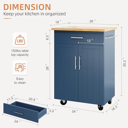 Shintenchi Kitchen Island Cart with Storage,Rolling Side Table on Wheels with Large Worktop, Cabinet,Towel Rack and Drawers for Kitchen,Dinning Room, White - Image 81