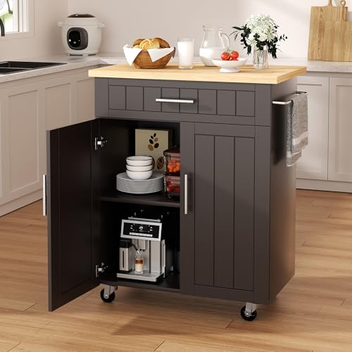 Shintenchi Kitchen Island Cart with Storage,Rolling Side Table on Wheels with Large Worktop, Cabinet,Towel Rack and Drawers for Kitchen,Dinning Room, White - Image 56