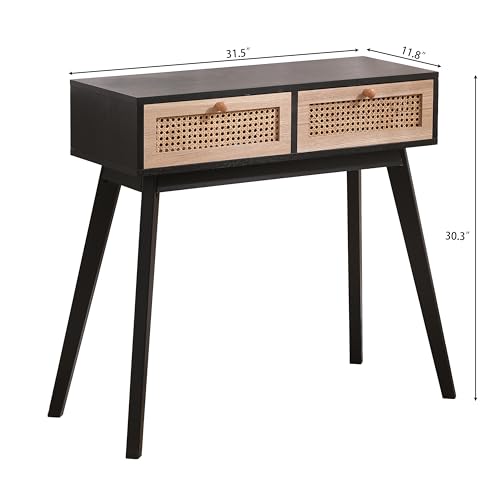 Rattan Console Table, Entryway Tables, Vanity Desk, Rattan Dresser, Farmhouse Wood Sofa Table Behind The Couch, Narrow Side Table for Hallway, Office, Foyer, 31 (Black) - Image 2