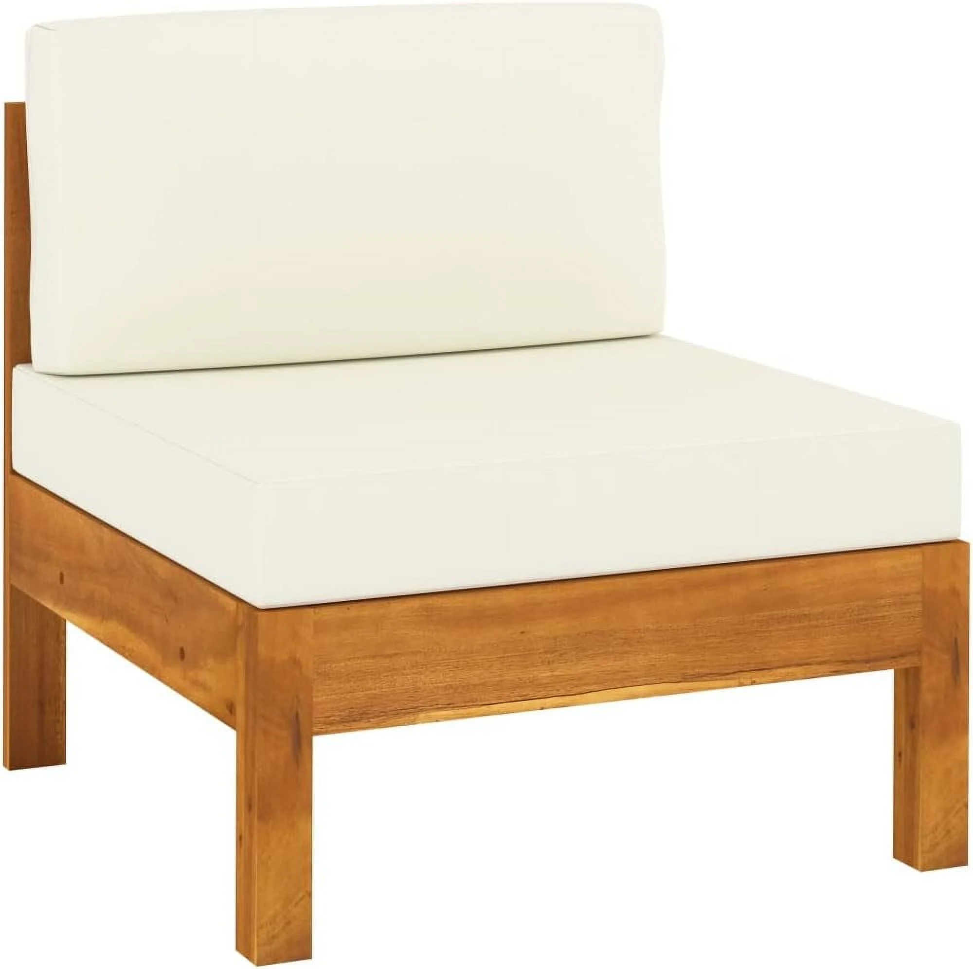 fashionable Furniture Sets 6 Piece Patio Lounge Set with Cream White Cushions Acacia Wood Outdoor Tables for Conversation Dining Outdoor Side Table White - Image 5