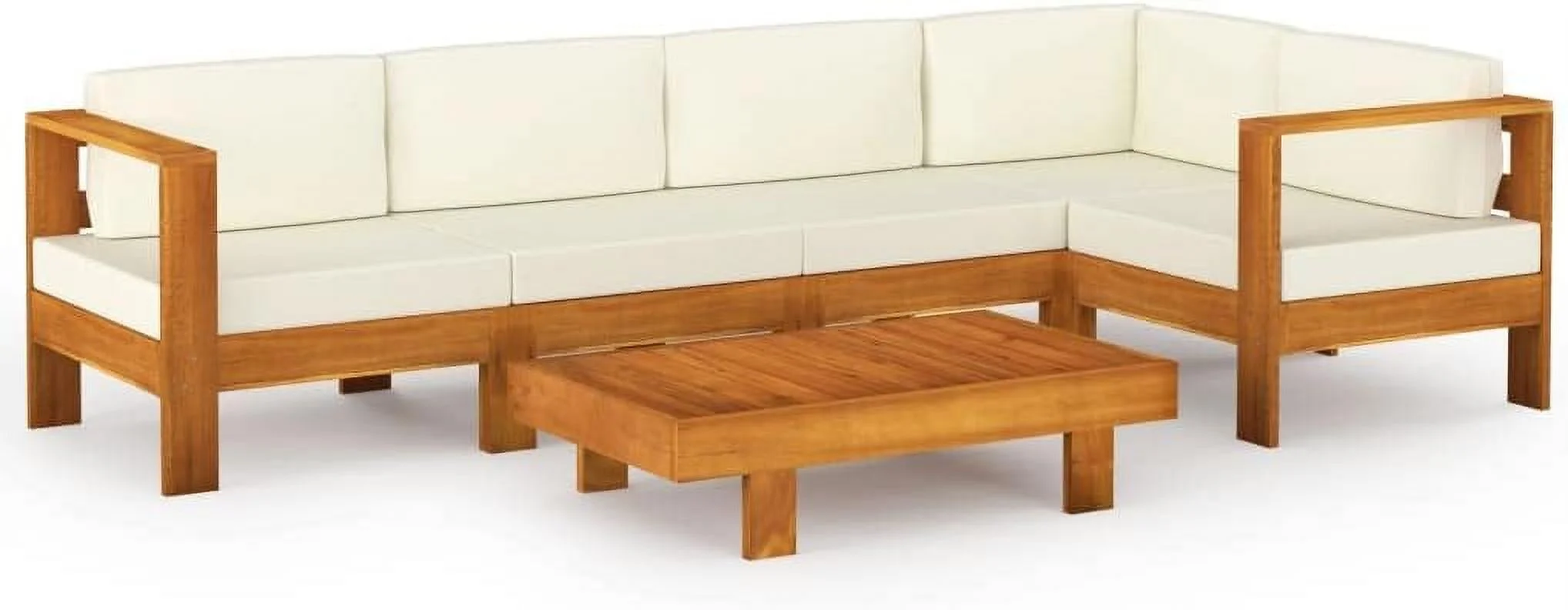 fashionable Furniture Sets 6 Piece Patio Lounge Set with Cream White Cushions Acacia Wood Outdoor Tables for Conversation Dining Outdoor Side Table White - Image 2