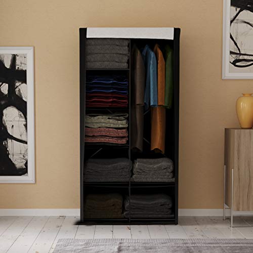 Ambesonne Sketchy Portable Fabric Wardrobe, Big Hot Air Balloon in The Sky Vintage Style Travel and Transportation Theme Art, Clothing Organizer and Storage Closet with Shelves, 42.5, Black White - Image 3