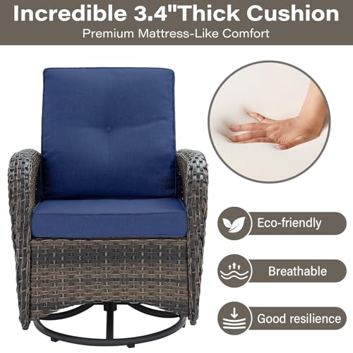 Patio Wicker Chairs Swivel Rocker – Outdoor Swivel Rocking Chairs Set of 2 with Rattan Side Table, Patio Swivel Glider Chair 3 Piece Patio Furniture Sets for Deck Porch Pool Brown/Blue - Image 173