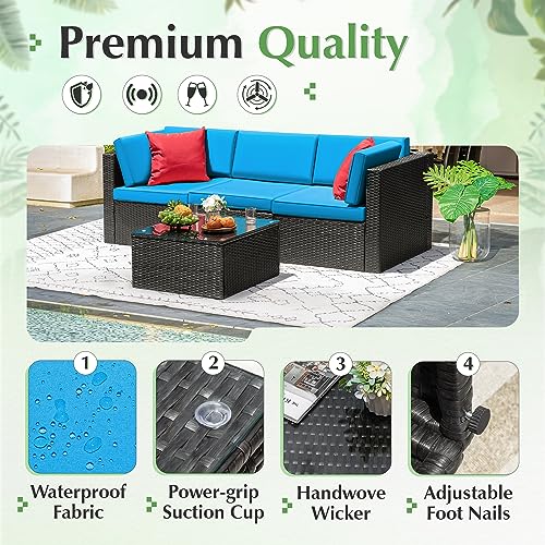 Devoko Patio Furniture Sets 6 Pieces Outdoor Sectional Rattan Sofa Manual Weaving Wicker Patio Conversation Set with Glass Table and Cushion (Beige) - Image 14