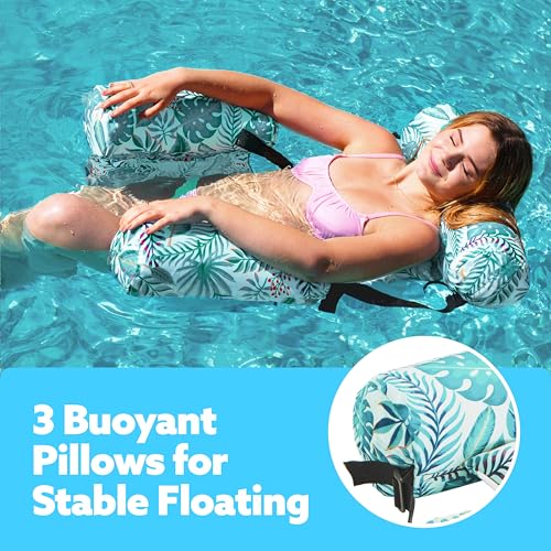 Sloosh Pool Floats Chairs Adult,Inflatable Pool Lounge,Plant Pattern Floating Mat Hammock,Blow up Water Chairs Noodles rafts for Party Summer Water Beach Fun - Image 3