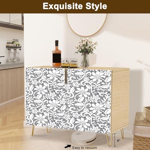 Mid Century Sideboard Buffet Kitchen Storage Cabinet with 2 Doors Ornate Seamless Border Eastern Style Light Beige for Ornamental Cupboard Console Table Bar Cabinet for Dining Room Hallway - Image 5